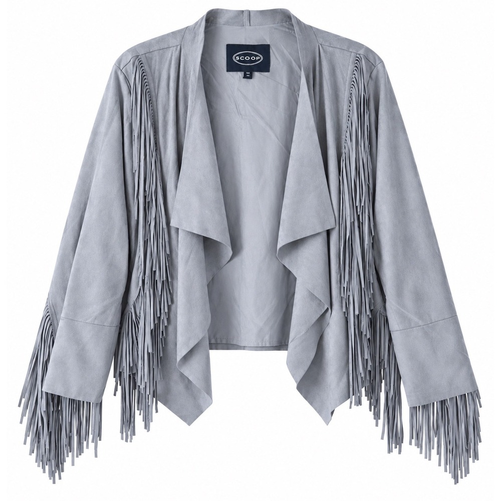 Scoop Womens Faux Suede Fringe Drape Jacket Blue XXL Vegan Boho Western